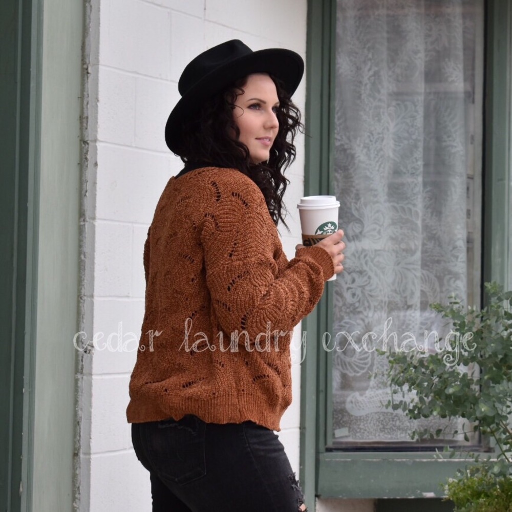 Soft Chenille Sweater In Rust - Picture 4 of 8